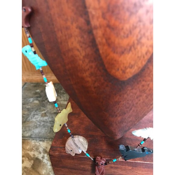 Vtg Zuni Fetish Necklace Native American Hand Carved Brown Bear Center - Picture 6 of 10